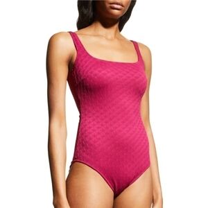 Gottex Square-Neck Textured One-Piece Swimsuit Merlot Burgundy Size 8
